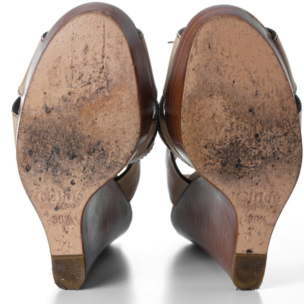 Chloe Beige and Brown Wedge Sandals - Picture 7 of 7